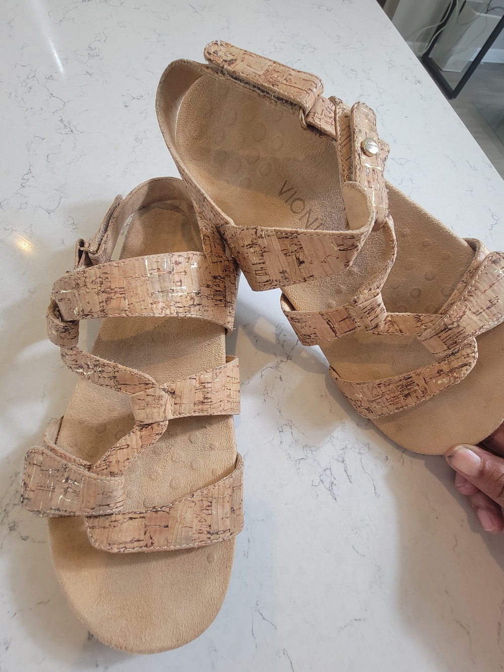 Vionic Cork-Textured Tan Strappy Sandals - Picture 6 of 9